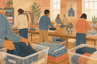 Church Volunteers Packing Donated Supplies