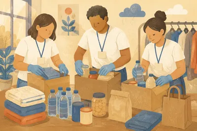 Church Volunteers Packing Donation Supplies