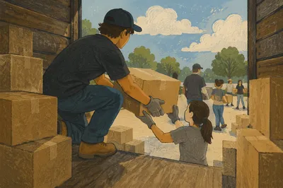 Church Volunteers Packing Community Supply Boxes