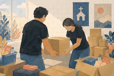 Church Volunteers Packing Relief Supplies Together