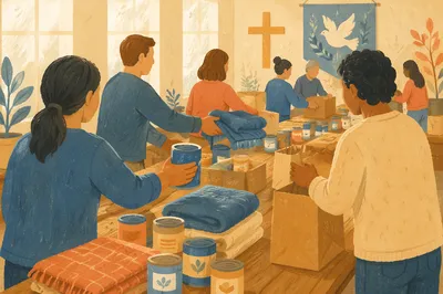 Church Volunteers Packing Relief Supplies Together