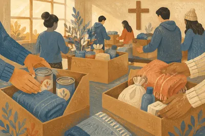 Church Volunteers Packing Relief Supplies Together