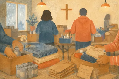 Church Volunteers Packing Relief Supplies