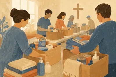 Church Volunteers Packing Relief Supplies