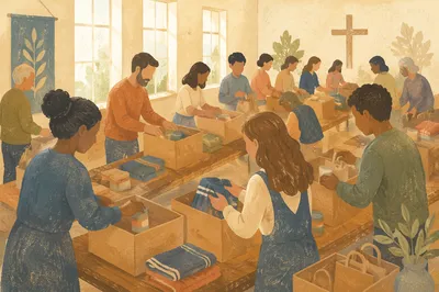 Church Volunteers Packing Relief Supplies