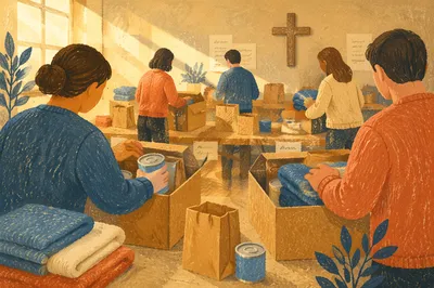 Church Volunteers Packing Relief Supplies