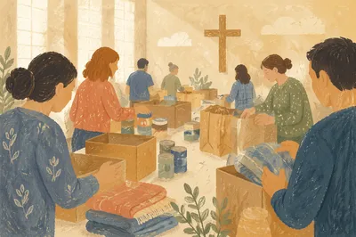 Church Volunteers Packing Relief Supplies