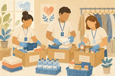 Church Volunteers Packing Relief Supply Boxes