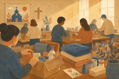 Church Volunteers Packing Relief Supplies