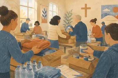 Church Volunteers Packing Emergency Supplies