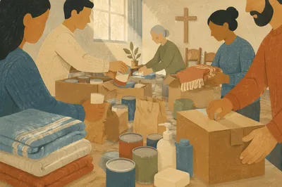 Church Volunteers Packing Relief Supplies Together