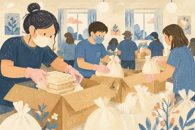Church Volunteers Packing Community Relief Supplies