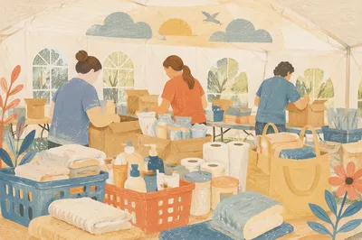 Church Volunteers Packing Relief Supplies