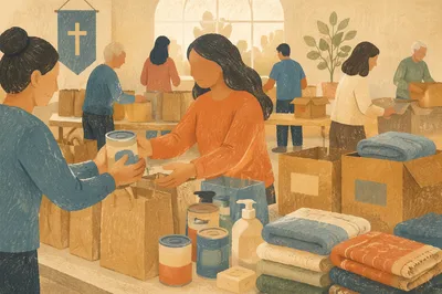 Church Volunteers Packing Relief Supplies Together