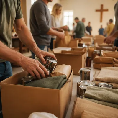 Church Volunteers Packing Relief Supplies