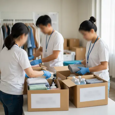 Church Volunteers Packing Relief Supplies