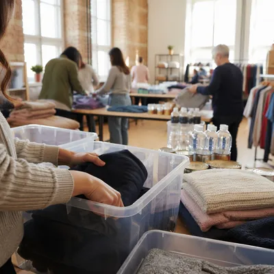 Church Volunteers Packing Donated Supplies