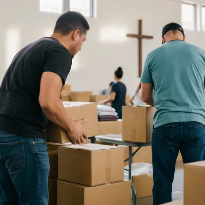 Church Volunteers Packing Community Supplies