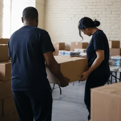 Church Volunteers Packing Relief Supplies