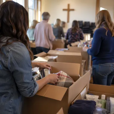 Church Volunteers Packing Relief Supplies Together
