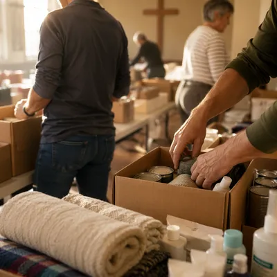 Church Volunteers Packing Relief Supplies
