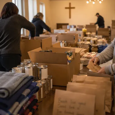 Church Volunteers Packing Relief Supplies