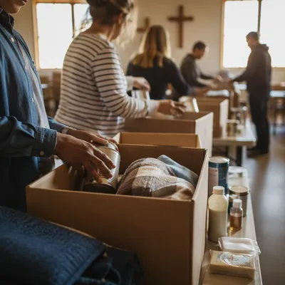 Church Volunteers Packing Relief Supplies