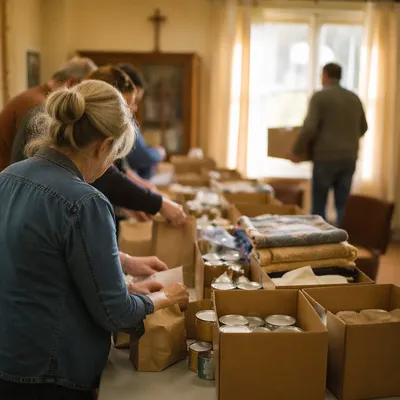 Church Volunteers Packing Relief Supplies