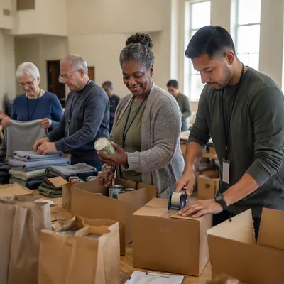 Church Volunteers Packing Community Aid Supplies