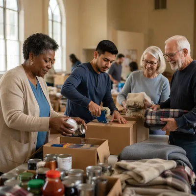 Church Volunteers Packing Donated Supplies