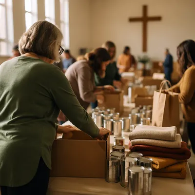 Church Volunteers Packing Relief Supplies