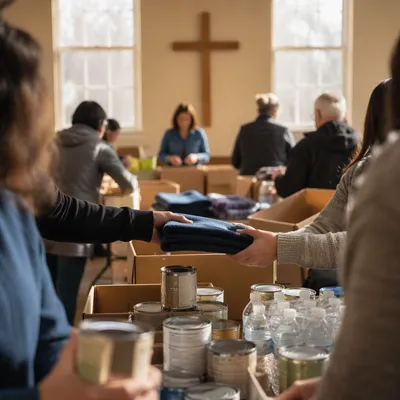 Church Volunteers Packing Emergency Supplies