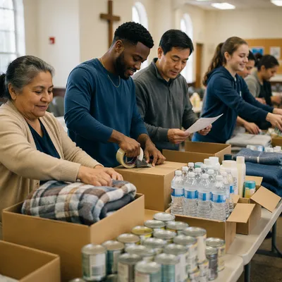 Church Volunteers Packing Relief Supplies