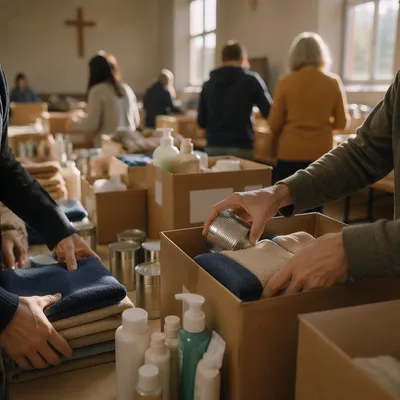 Church Volunteers Packing Relief Supplies