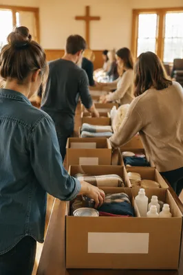 Church Volunteers Packing Relief Supplies