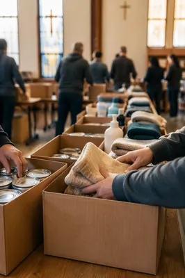 Church Volunteers Packing Relief Supplies