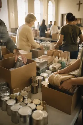 Church Volunteers Packing Relief Supplies Together