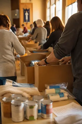 Church Volunteers Packing Emergency Supplies