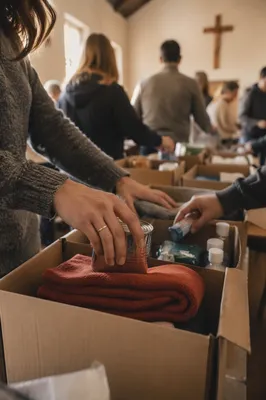 Church Volunteers Packing Relief Supplies