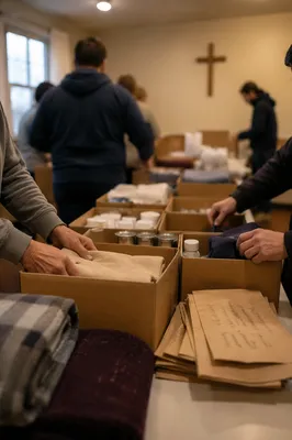Church Volunteers Packing Relief Supplies