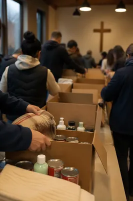 Church Volunteers Packing Relief Supplies