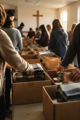 Church Volunteers Packing Relief Supplies