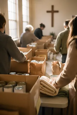 Church Volunteers Packing Relief Supplies