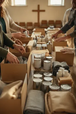 Church Volunteers Packing Relief Supplies