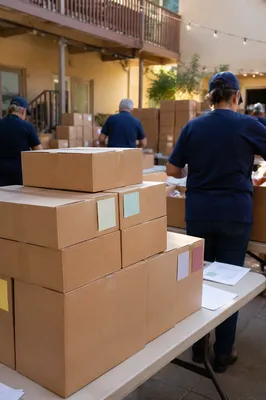 Church Volunteers Packing Community Supply Boxes
