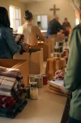 Church Volunteers Packing Relief Supplies