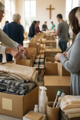 Church Volunteers Packing Relief Supplies Together