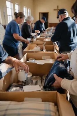 Church Volunteers Packing Relief Supplies