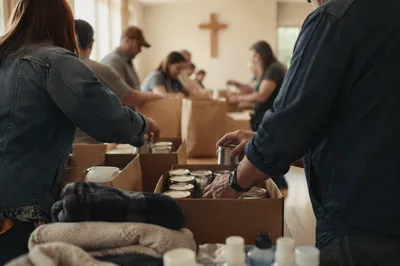 Church Volunteers Packing Emergency Supplies