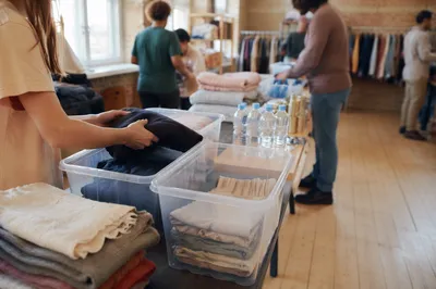 Church Volunteers Packing Donated Supplies